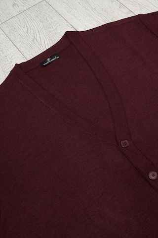 Ön Cepli V Yaka Battal Büyük Boy Düğmeli Yünlü Triko Hırka Bordo