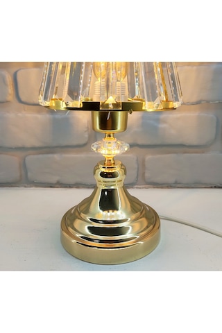 Modern Gold Mini Metal Ayak Kristal Taşlı Kristal Şapkalı Abajur Gold