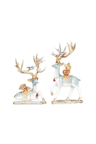 Opulentliving Şömine Yatak Odası Dekor Geyik Heykelleri 14x26cm 14x20cm Reçine 14cmx26cm 14cmx20cm