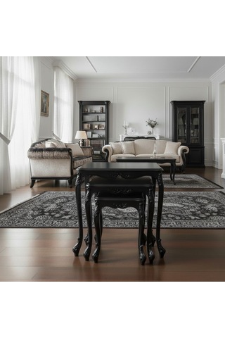 Majestic Fransız Still 3'lü Ahşap Zigon Sehpa Siyah