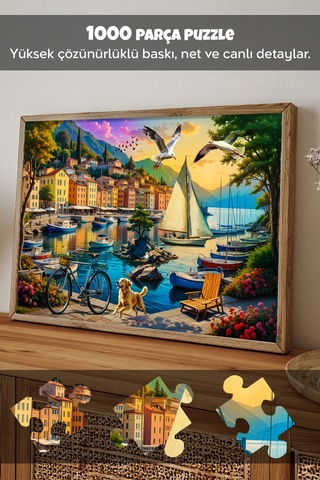 1000 Parça Harbor Of Serenity Puzzle - Limanda Sakinlik Ve Yelkenli Manzaralı Yapboz 68x48 Cm