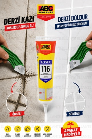 Abc Derz Dolgusu 350 Gr + Derz Kazıma Aparatı Hediyeli Beyaz Akrilik Fayans Derz Tamir Ve Yenileme