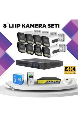 8'li Güvenlik Ip Kamera Seti - 4mp Dış Mekan Kamera, 3.6mm Lens,