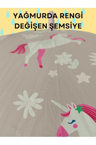 Yağmurda Rengi Değişen Toz Pembe Kız Çocuk Şemsiye Toz Pembe Açık Pembe