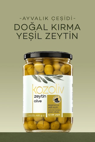 Kozoliv Doğal Ayvalık Çeşidi Kırma Yeşil Zeytin Cam 400 G