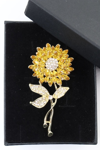 Ayçiçeği Broş. Taşlı Tasarım Ay Çiçekli Broş. Yaka Iğnesi Broş. Kadın Broş. Broş Gold