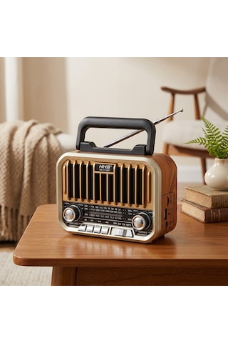 7115bt Nostalji Görünümlü Şarjlı Retro Radyo & Bluetooth Hoparlör Usb/tf Kart Girişli Taşınabilir Müzik Çalar