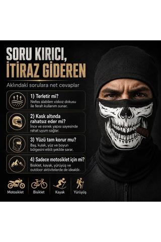 Çorap Giyim Unisex Kuru Kafa Puro Baskılı Balaklava 1 Adet Tek Beden Viskoz Kask İçi Outdoor Maske 1 Siyah