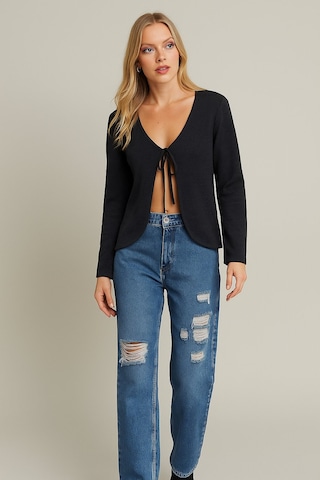 Kadın Antrasit Gri Tam Kalıp Ceket Önden Bağlamalı İspanyol Kol Ceket Antrasit