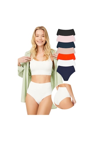 Cottonhill Yüksek Bel Basic Lazer Kesim Bikini Külot 7'li Paket Çok Renkli 4