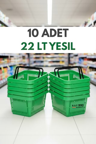 10 Adet / 22 Litre Plastik Market Alışveriş Sepeti Profesyonel Market Mağaza El Sepeti Yeşil