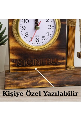 Dekoratif Ahşap Salıncaklı Masa Saati Kişiye Özel İsim Yazılabilir Tasarım ahşap