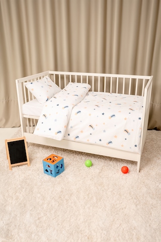 Bebek Nevresim Takımı Fermuarlı 95x145 CM Mavi Yıldız