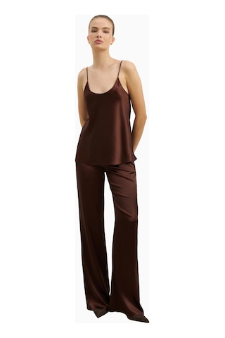 Because Of Alice Formal Satin Straight Leg Trousers Saten Düz Paça Kadın Pantolon Koyu Kahverengi