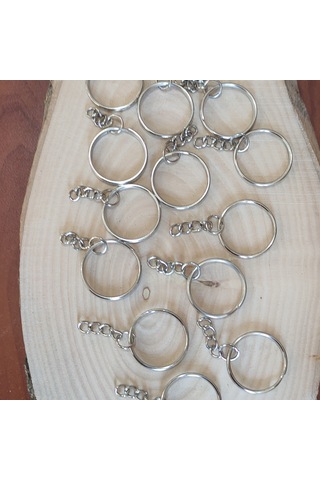 100 Adet - Zincirli Metal Anahtarlık Halkası 25 Mm Gümüş Renk