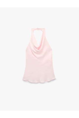 Koton Degaje Halter Yaka Saten Bluz Pembe 6sak30104pw Gül