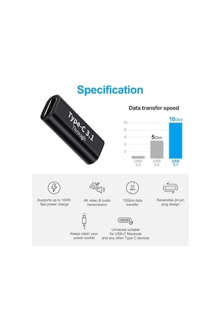 Type C Usb 3.1 Dişi Dişi Çevirici Dönüştürücü Adaptör
