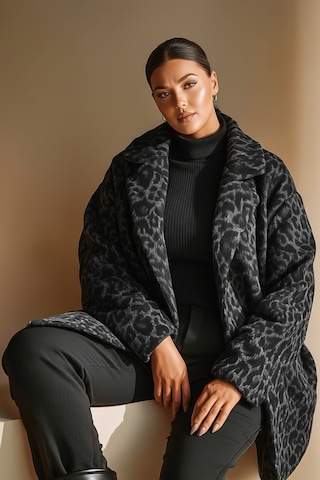 Hanezza Elegan Ve Sıcak Bir Seçim -büyük Beden Leopar Desenli Kaşe Kaban Siyah-leopar - 671074361 Siyah-leopar