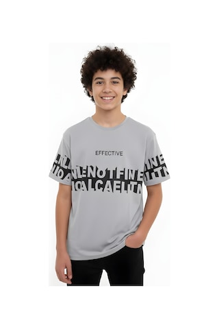 Modanino Erkek Çocuk T-shirt--geniş Kalıp-yazı Baskılı-12-16 Yaş 12527 Gri