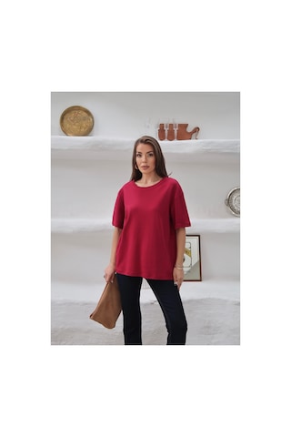 Paw Garage Kadın Mia İnterlok Kumaş Bisiklet Yaka Oversize T-shirt Bordo