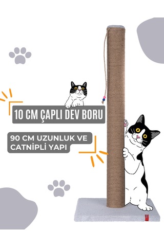 90cm Catnipli Kalın Borulu Dev Tırmalama Tahtası Gri