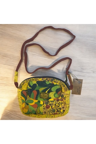 Vintage Salaş Renkli Küçük Boy Uzun Askılı Günlük Çapraz Postacı Omuz Çantası 22 Cm X 15 Cm Yeşil - Sarı