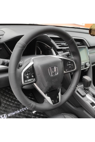 Honda Civic Fc5 Araca Özel Direksiyon Kılıfı Noktalı Düz Siyah Dikişli