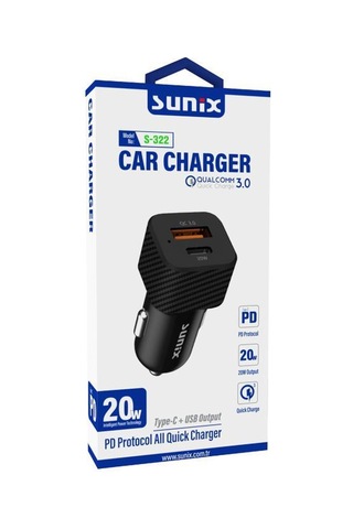 Sunix Pd 20w Hızlı Şarj Araç Şarj Başlık S-322 Siyah