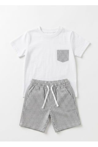 Baby Lory Kids Store Siyah Çizgili Şort Takım Beyaz - Siyah