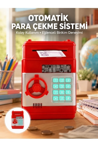 Kırmızı Şifreli Atm Kasa Para Yutan Kumbara - Lisinya