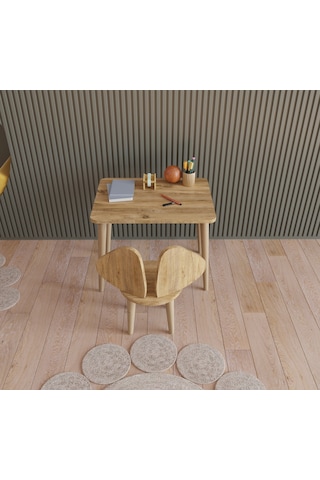 Fahrettin Küçük Montessori Çocuk Masası Fil Kulaklı Oyun Masası Aktivite Masası Çalışma Masası Sandalyeli Çam