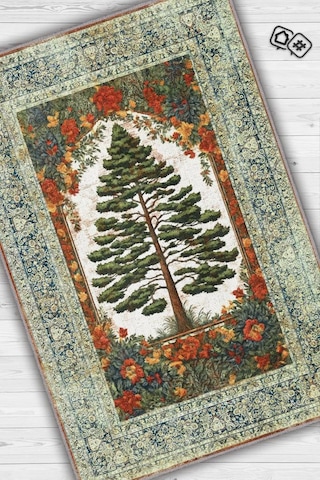 Homshtag Art Deco Çam Ağacı Vintage Halı Görünümlü Dijital Baskı Renkli Halı,rustik Çiçekli Halı Çok Renkli