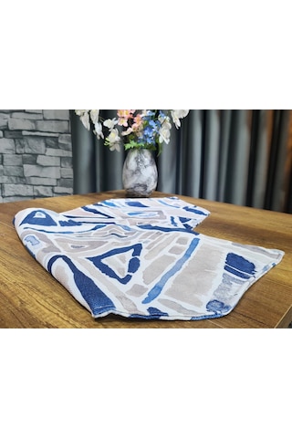 Çeyiz Diyarı Geometrik Lüx Runner Mavi