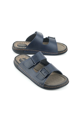 Gezer Yazlık Erkek Suni Deri İki Toka Ayarlanabilir Rahat Taban Günlük Terlik Lacivert