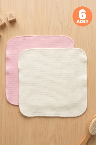 Just Inner Kız Bebek 6'lı %100 Pamuk Ağız Mendili Düz Renk Dokulu Kutulu Set Nefes Alan Doku 682201 Pembe