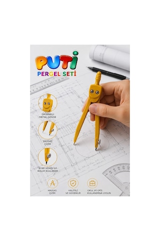 Pembe Metal Pergel 1 Adet Puti 1574 Koruma Kutulu Metal Pergel Grafit Uçlu Mekanik Pergel Matematik Teknik Mimari Çizim