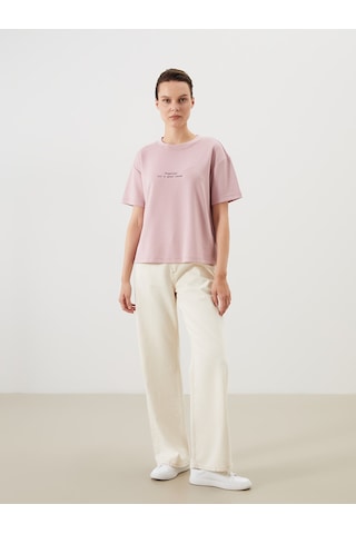 Lcw Comfort Pembe Baskılı Soft Touch Kadın Tişört