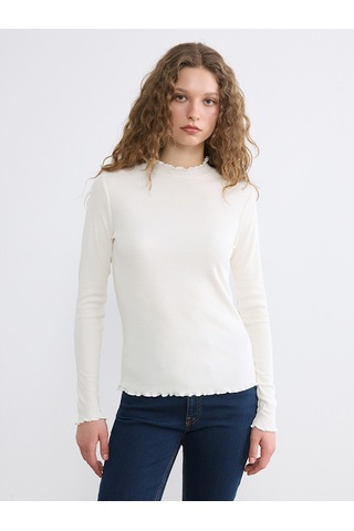 Lcw Modest Ekru Fırfırlı Dik Yaka Kadın Body