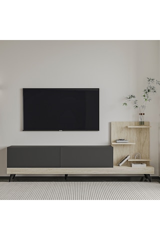 Dizayn Raflı Tv Ünitesi Antrasit/traverten - Antrasit/traverten Antrasit/traverten