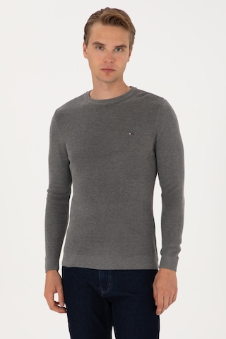 U.S. Polo Assn. Erkek Slim Fit Bisiklet Yaka Gri Melanj Basic Kazak 50313667-VR086