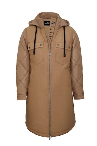 Kapüşonlu Bej Şişme Mont Bej