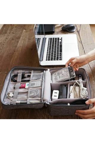 Aksesuar Kablo Çantası Powerbank Saklama Taşıma Organizer Çantası Gri