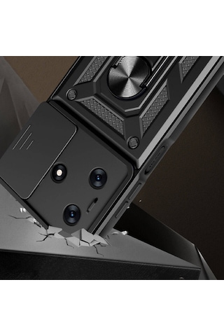 Tecno Spark 10 4g Kılıf Manyetik Standlı Kamera Korumalı Yüzüklü Zırh Tank Kılıf Koruyucu Kapak