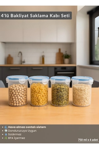 Erzak Saklama Kabı Seti 4'lü Bpa Free Gıda Kutusu Bpa Free Hava Almaz 750 Ml Şeffaf