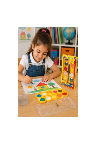 8 Renk Jumbo Sulu Boya 1 Paket Play-doh 8 Li Suluboya Fırça Hediyeli Canlı Renkler Kaliteli Yıkanabilir Zararsız Büyük Çok Renkli