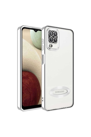 Galaxy A12 Kılıf Kamera Korumalı Logo Gösteren Zore Omega Kapak Gümüş