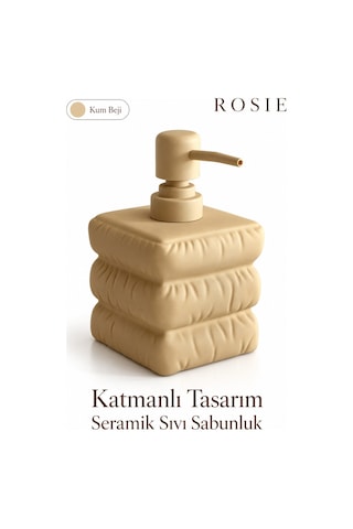 Rosıe Kum Beji Katmanlı Kare Seramik Sıvı Sabunluk 500 Ml Karışık