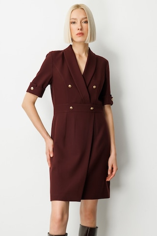Ekol Kadın Kruvaze Yaka Süs Düğmeli Elbise 4017 Bordo Bordo