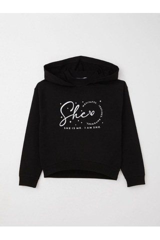 Kız Çocuk Kapüşonlu She Is Me Yazılı Eşofman Takım-15365 Siyah