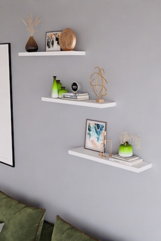 Minimal 3'lü Duvar Rafı Seti Dekoratif Raf 50x15 Cm Beyaz